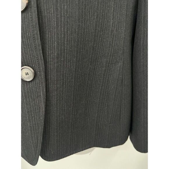 Akris Punto Blazer Women's Size 8 Black Grey Striped Wool Leather Jacket Evening - Picture 9 of 16